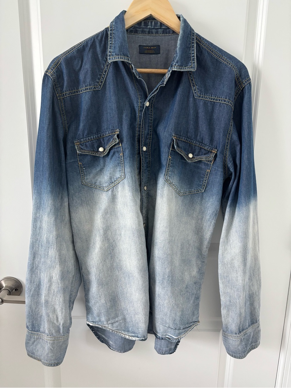 Zara Man | Long Sleeve Ombre Denim Western Shirt Size S